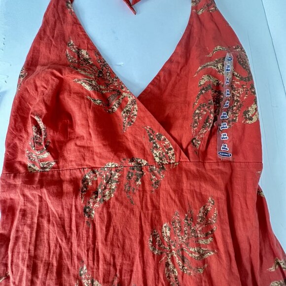 Y2K Old Navy Halter Midi Dress Womens 16 Plus Rust Red Floral Linen Resort NWT‎ - Picture 5 of 15